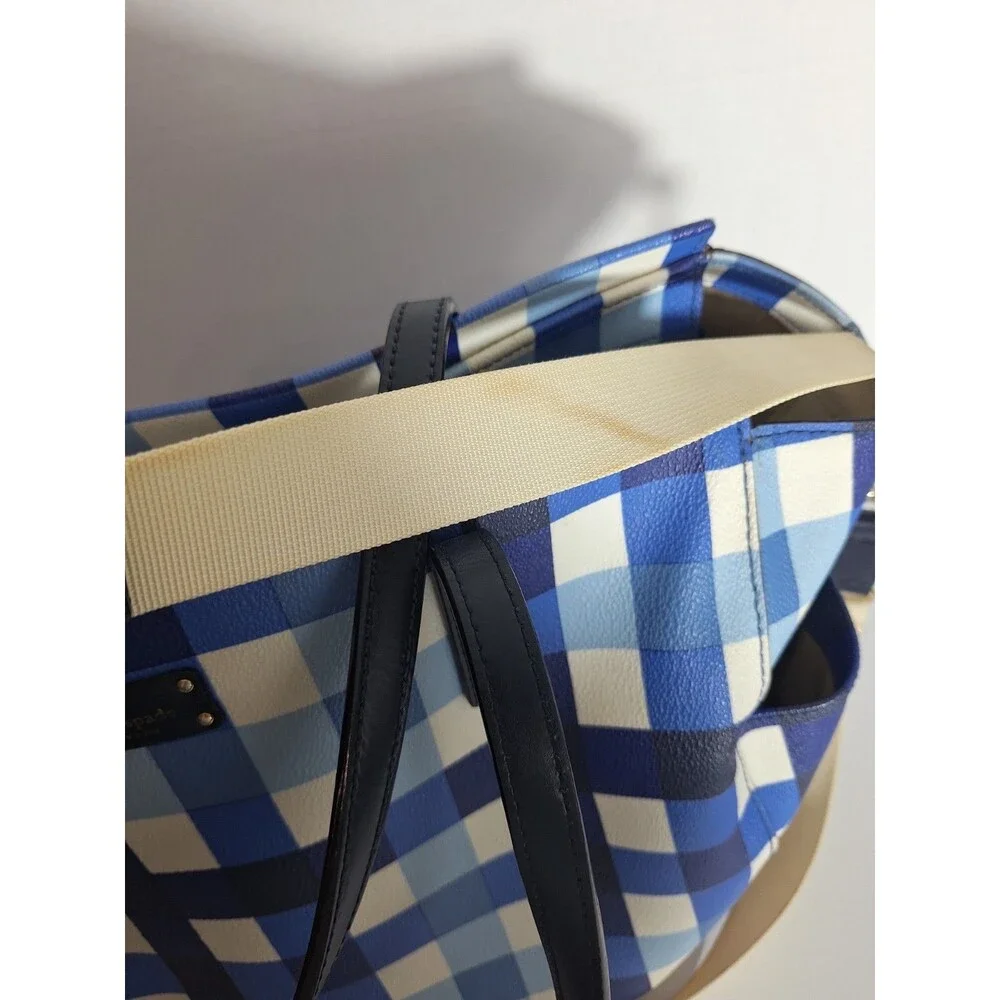 Kate Spade New York Grove Street Kaylie Plaid Diaper Bag Blue White Travel Bag